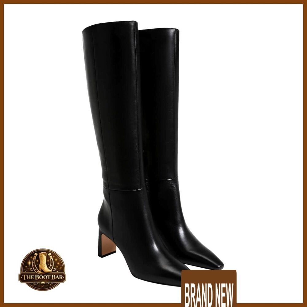 Knee High Boots Chunky Heel Square Toe Side Zip Fall Dress Shoes